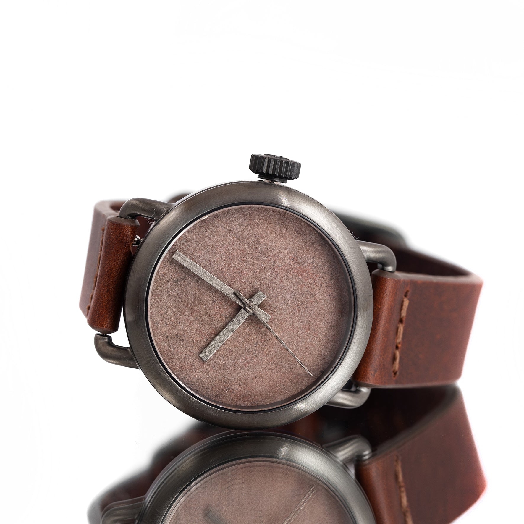 ROUND WATCH 02 GUN STONE CHOCOLATE