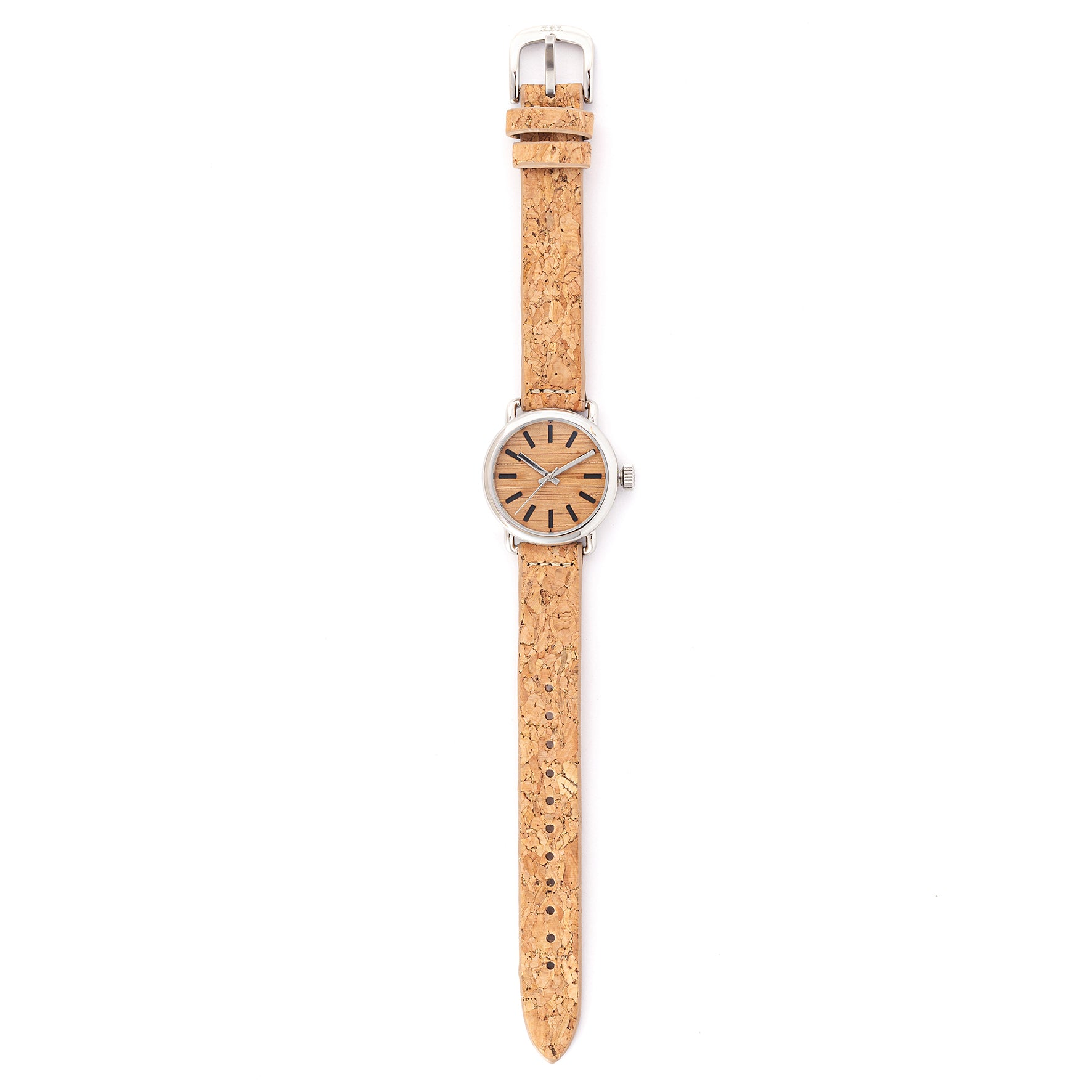 ROUND WATCH 02 SILVER BAMBOO WOOD CORK