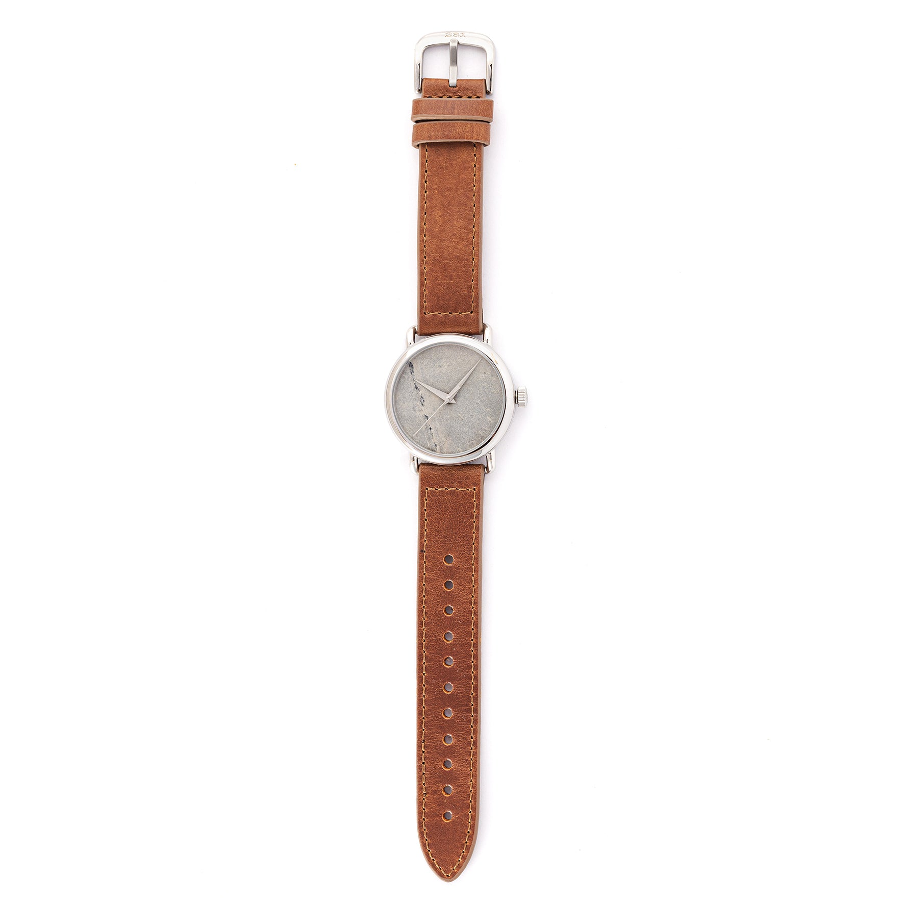 ROUND WATCH 01 SILVER STONE BROWN