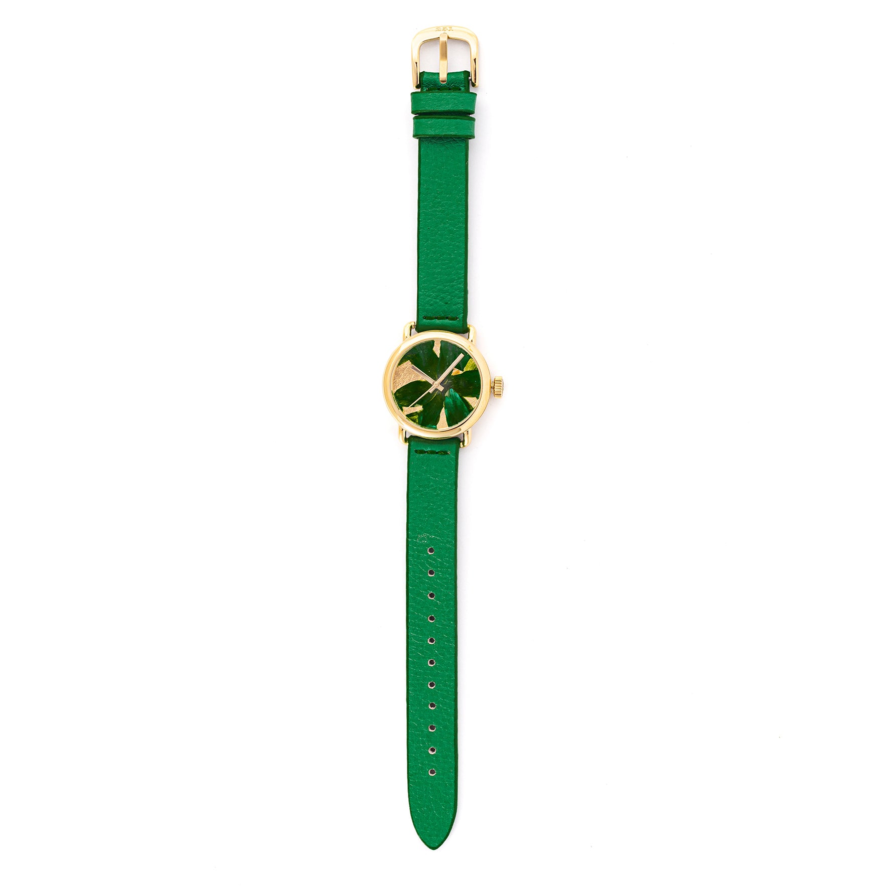 ROUND WATCH 02 GOLD GREEN FLOWERS GREEN