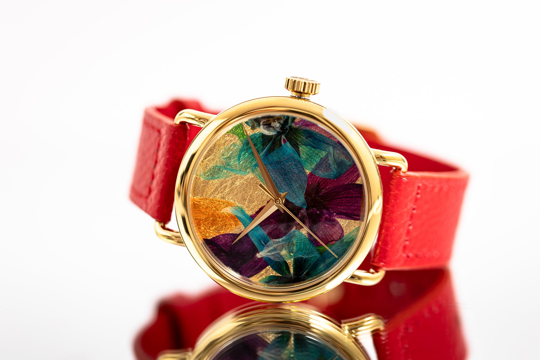 Round Watch 01 Gold Multicolor Flowers Red– THE FACTORY 231