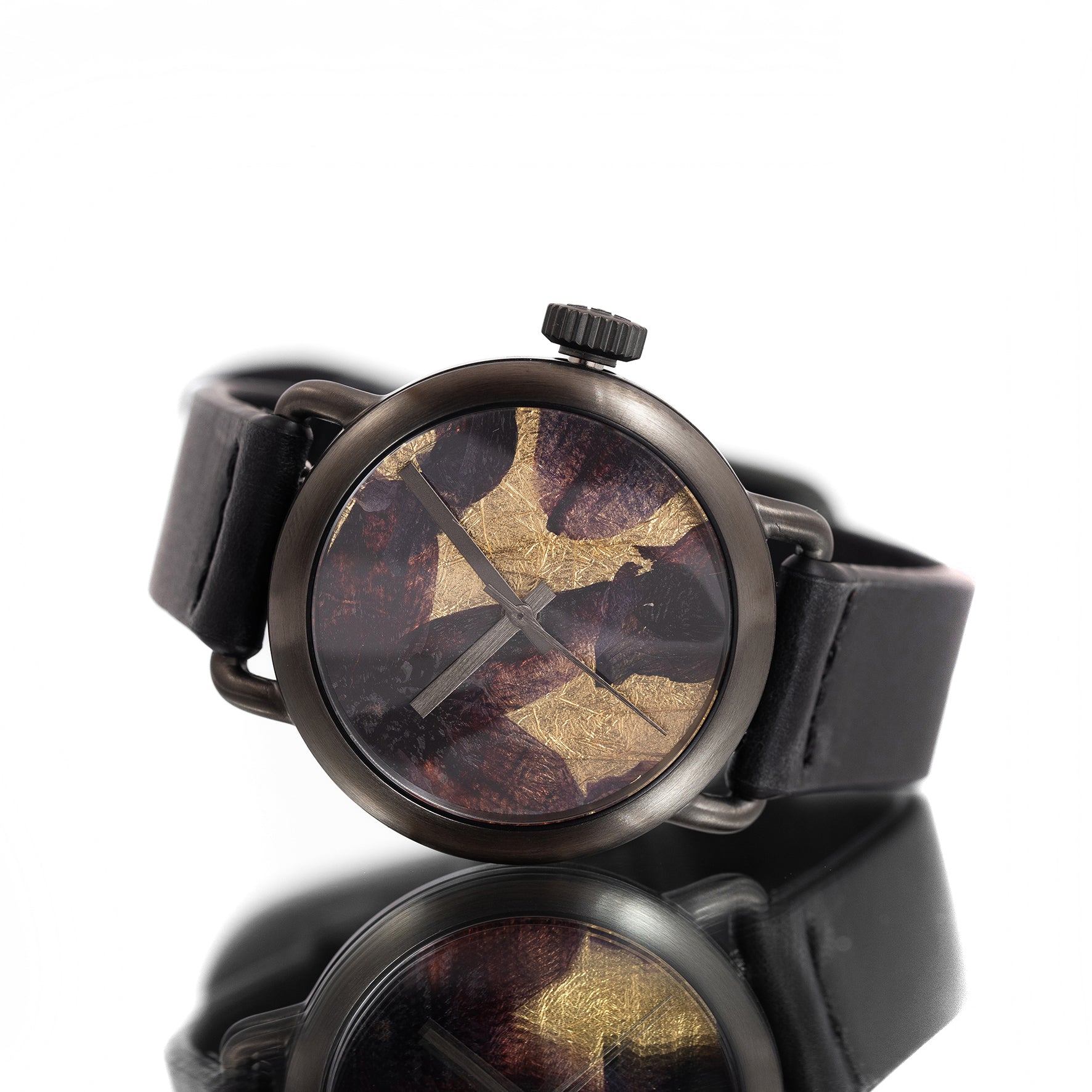 ROUND WATCH 02 GUN BLACK GOLD FLOWERS BLACK