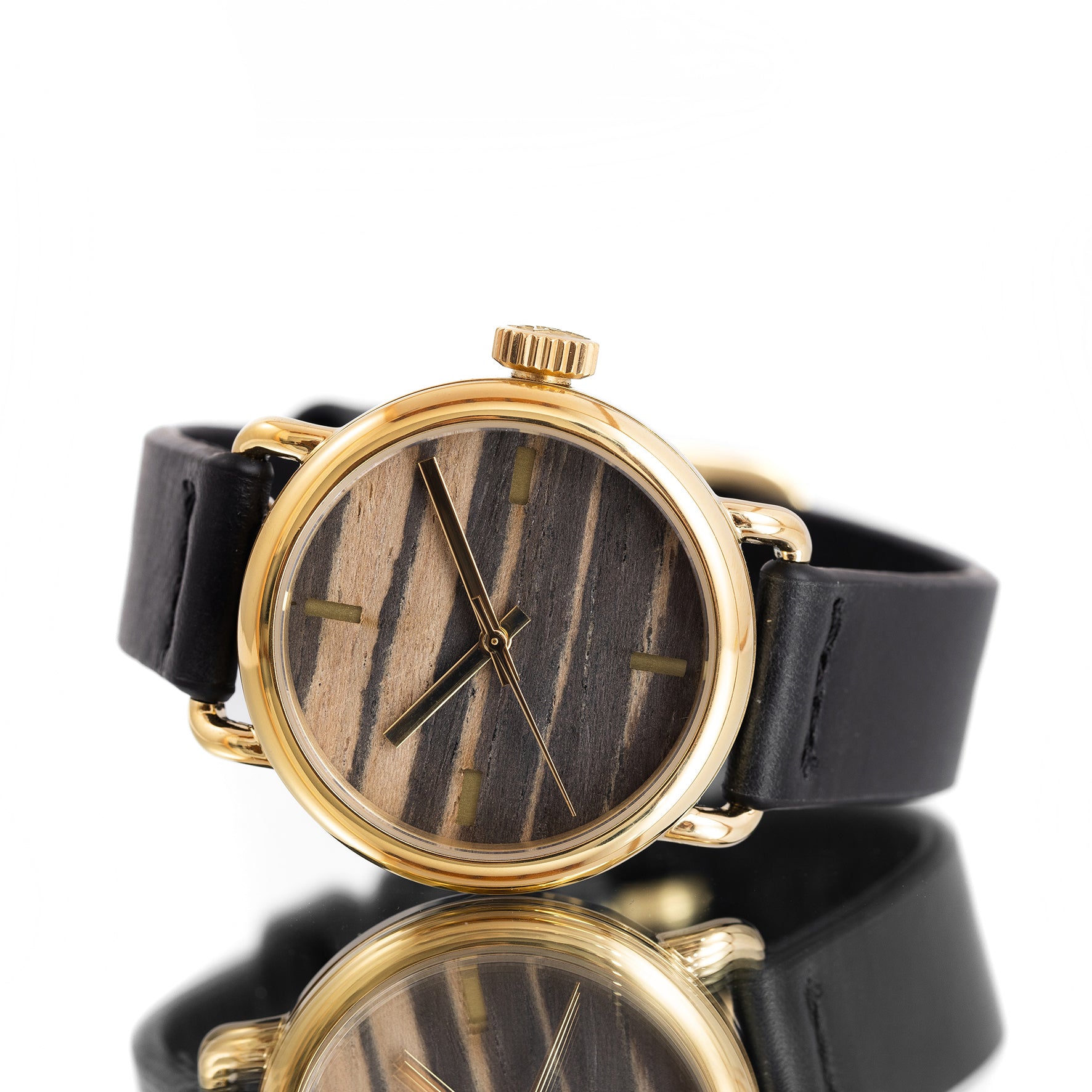 ROUND WATCH 02 GOLD ZEBRA WOOD BLACK