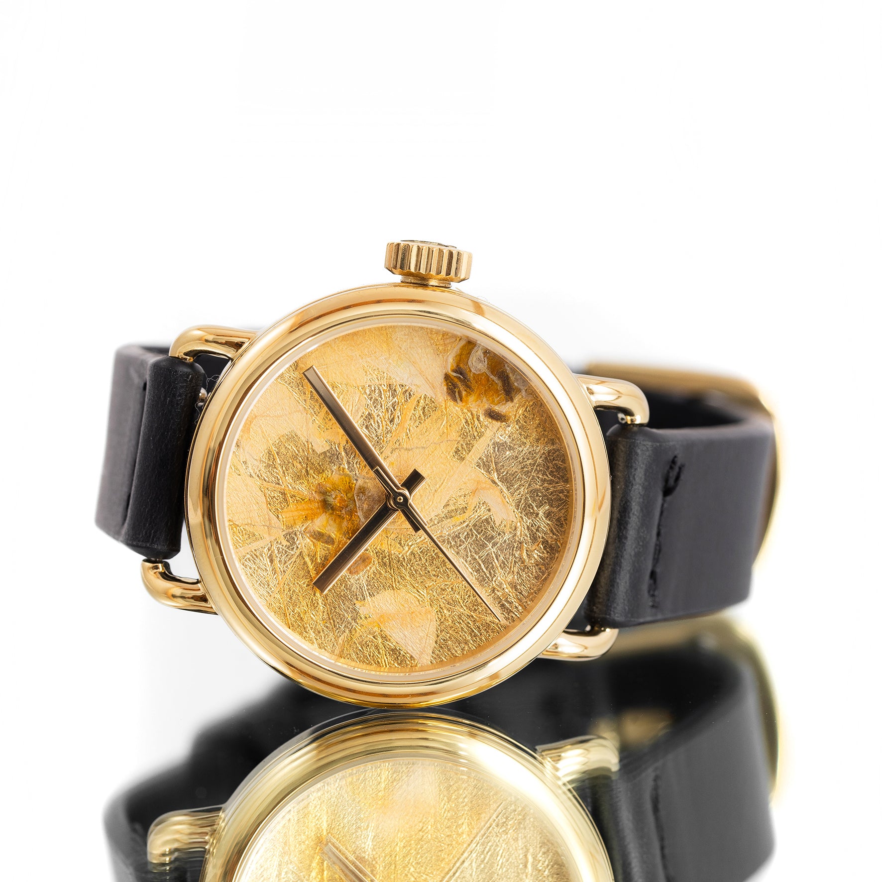 ROUND WATCH 02 GOLD FLOWERS BLACK