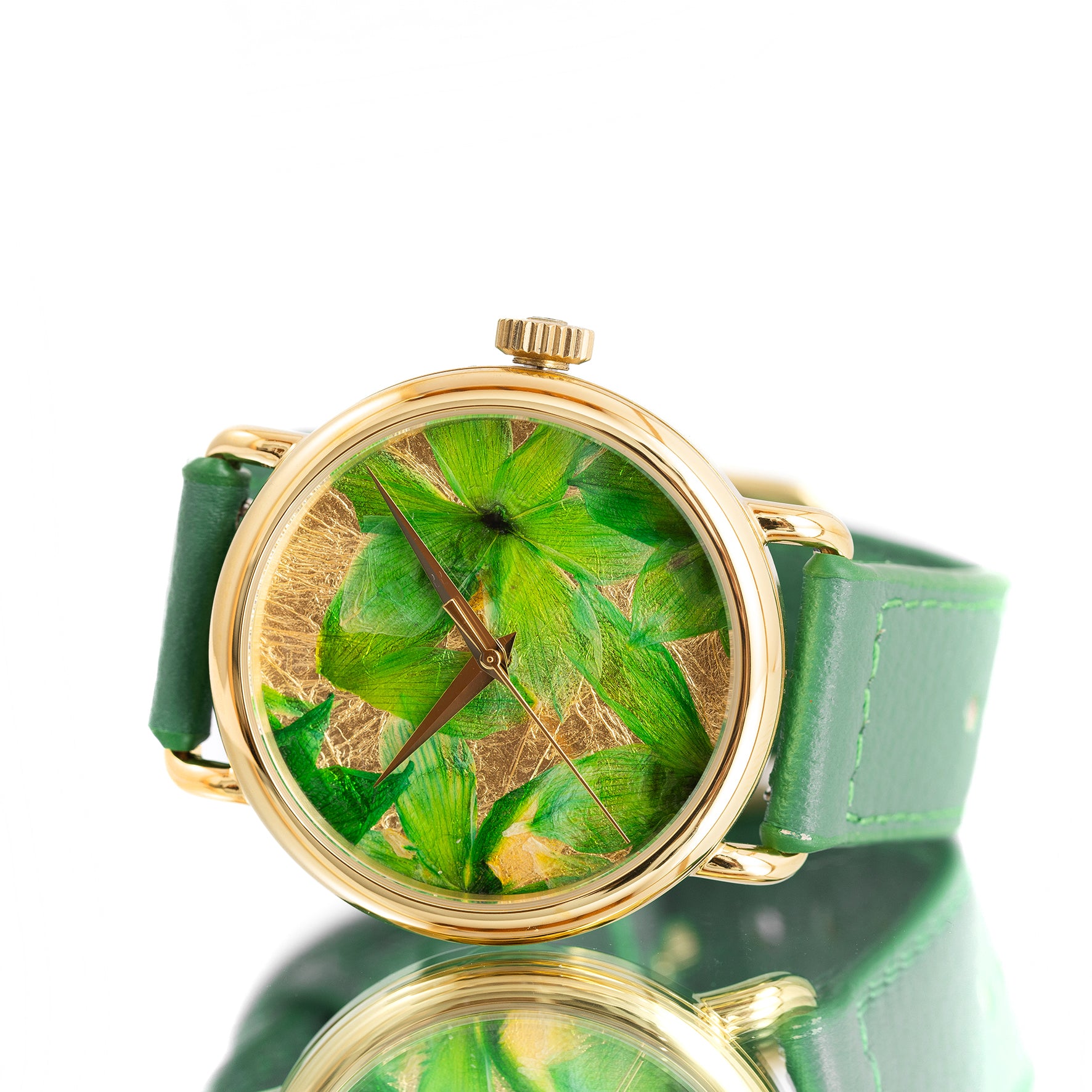 ROUND WATCH 01 GOLD GREEN FLOWERS GREEN