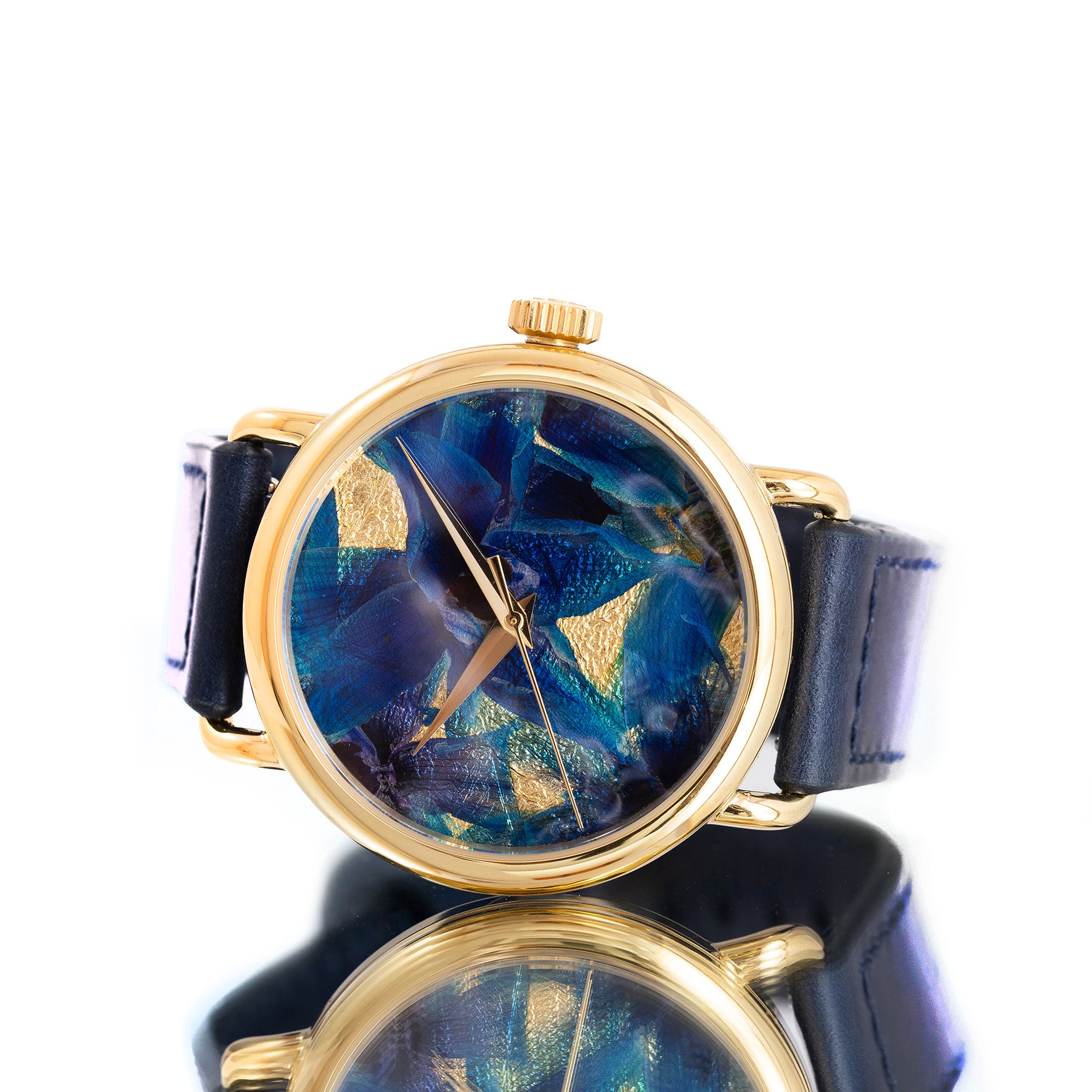 ROUND WATCH 01 GOLD BLUE FLOWERS NAVY