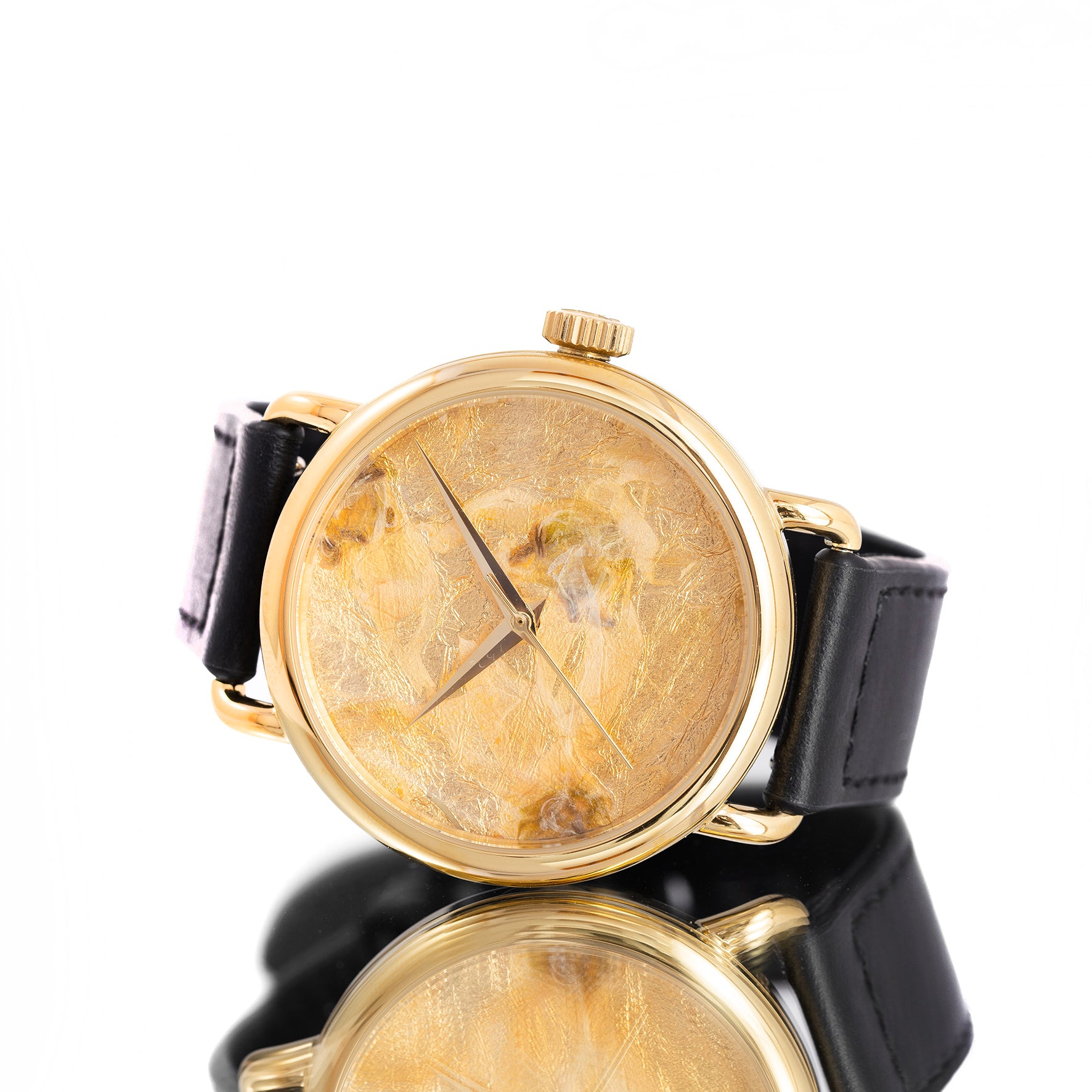 ROUND WATCH 01 GOLD FLOWERS BLACK