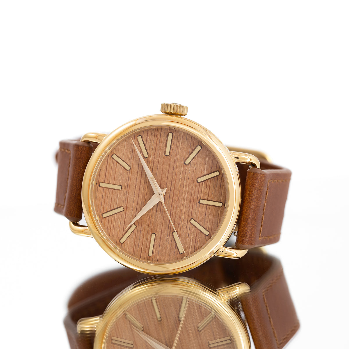 ROUND WATCH 01 GOLD BAMBOO WOOD BROWN