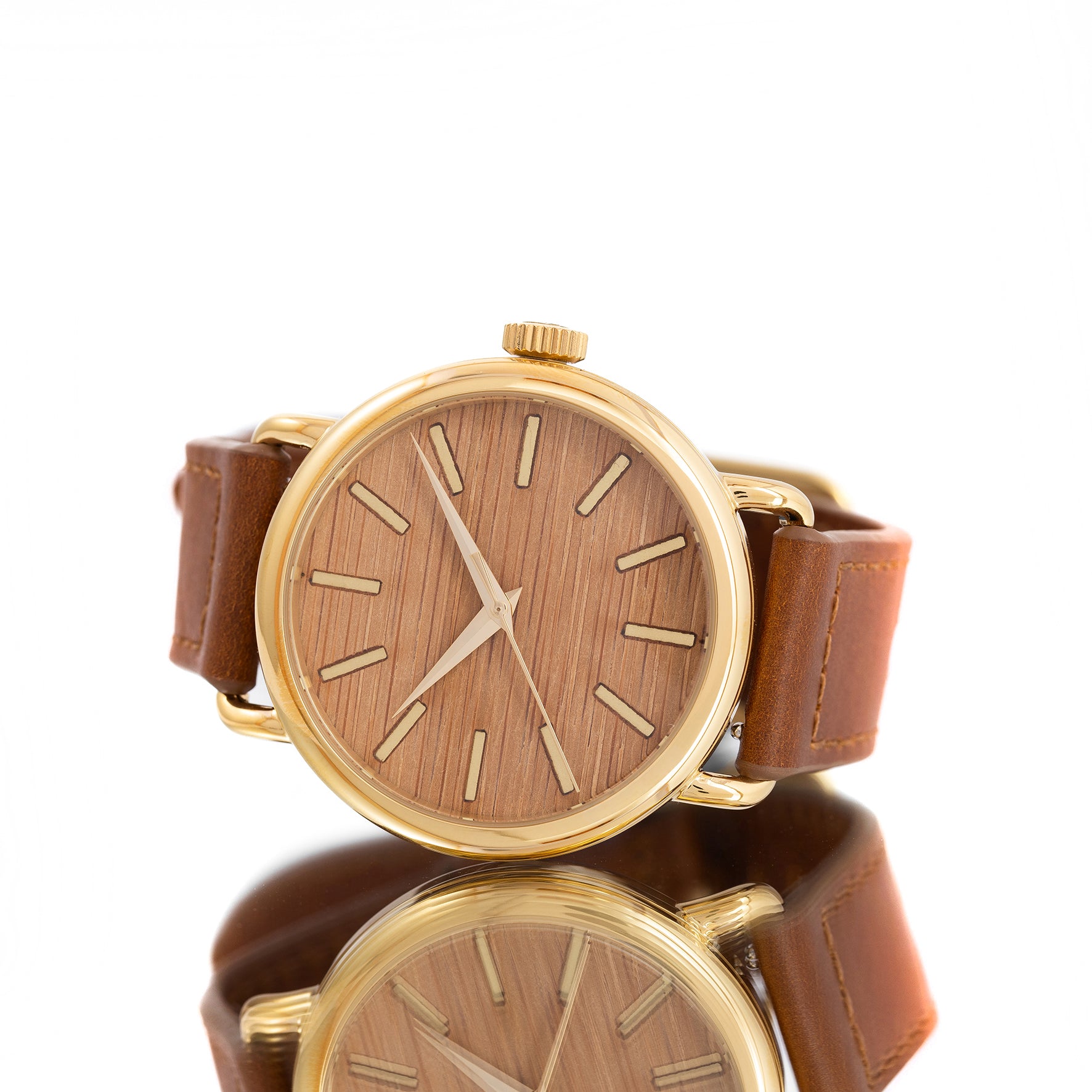 ROUND WATCH 01 GOLD BAMBOO WOOD BROWN