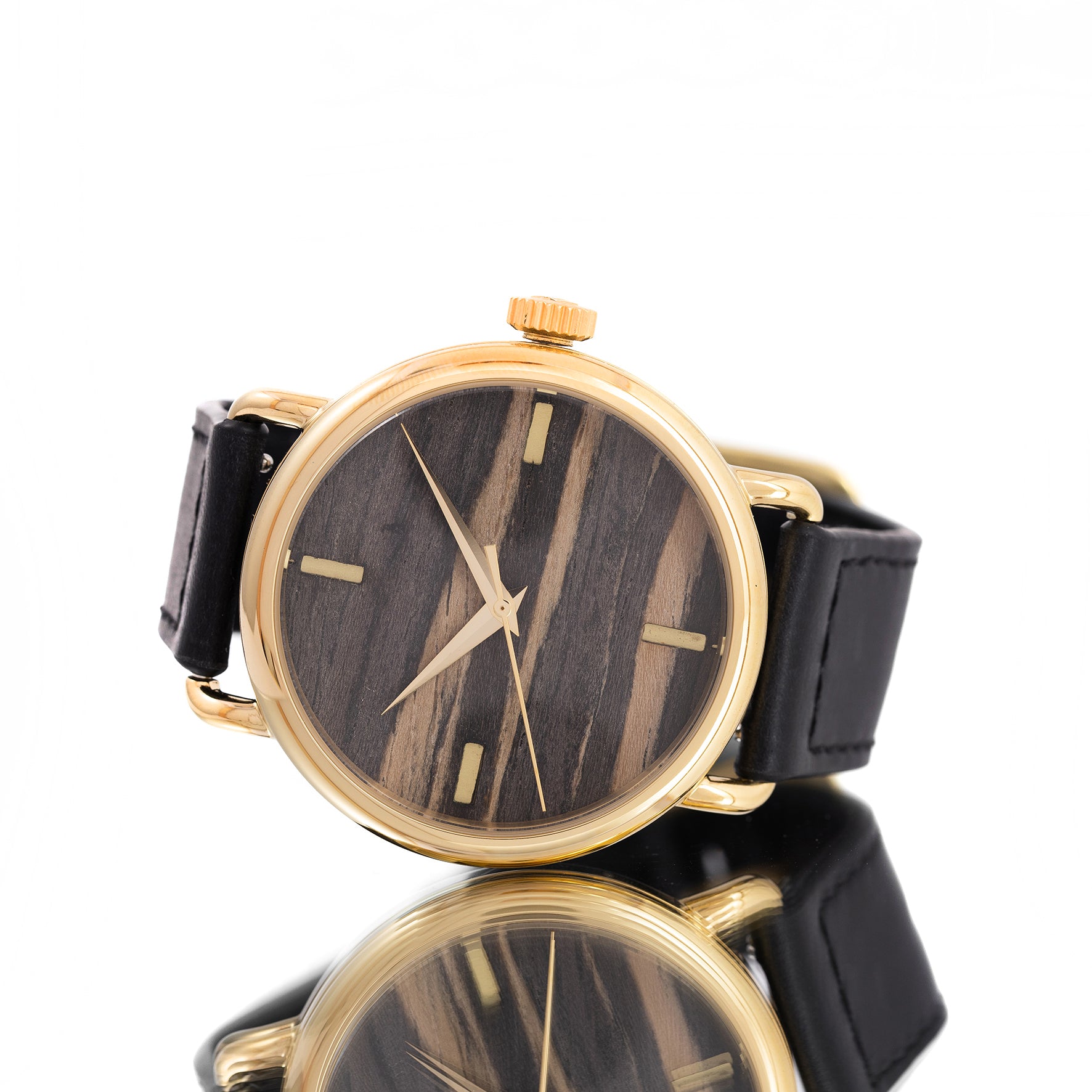 ROUND WATCH 01 GOLD ZEBRA WOOD BLACK