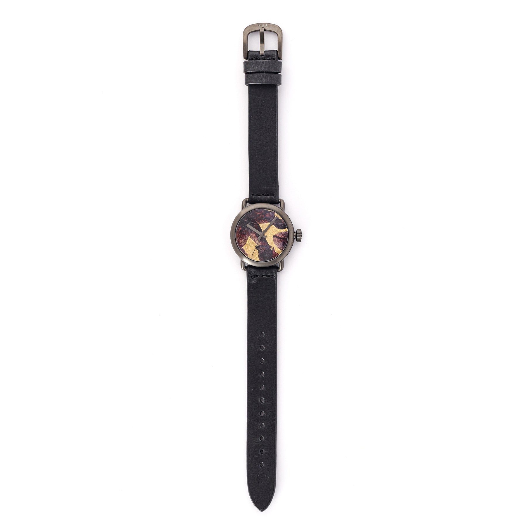 ROUND WATCH 02 GUN BLACK GOLD FLOWERS BLACK
