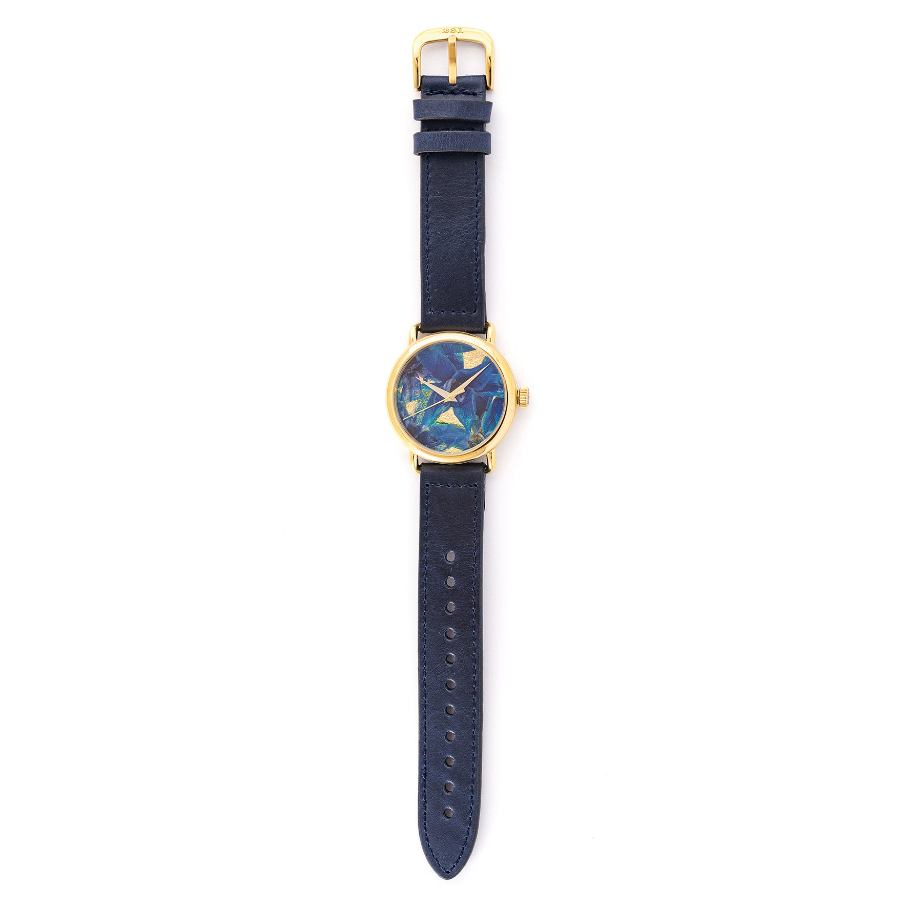 ROUND WATCH 01 GOLD BLUE FLOWERS NAVY