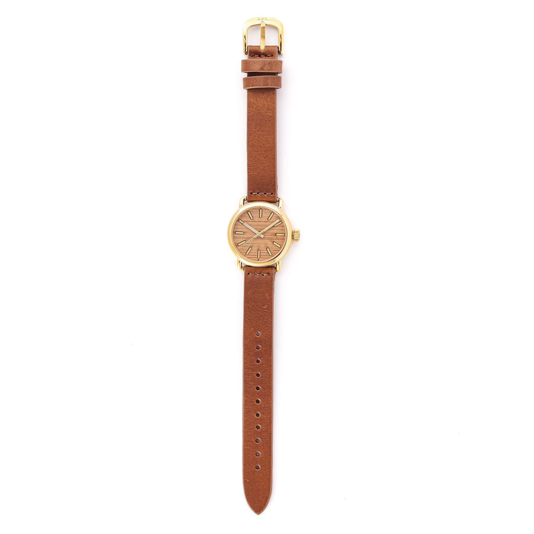 ROUND WATCH 02 GOLD BAMBOO WOOD BROWN