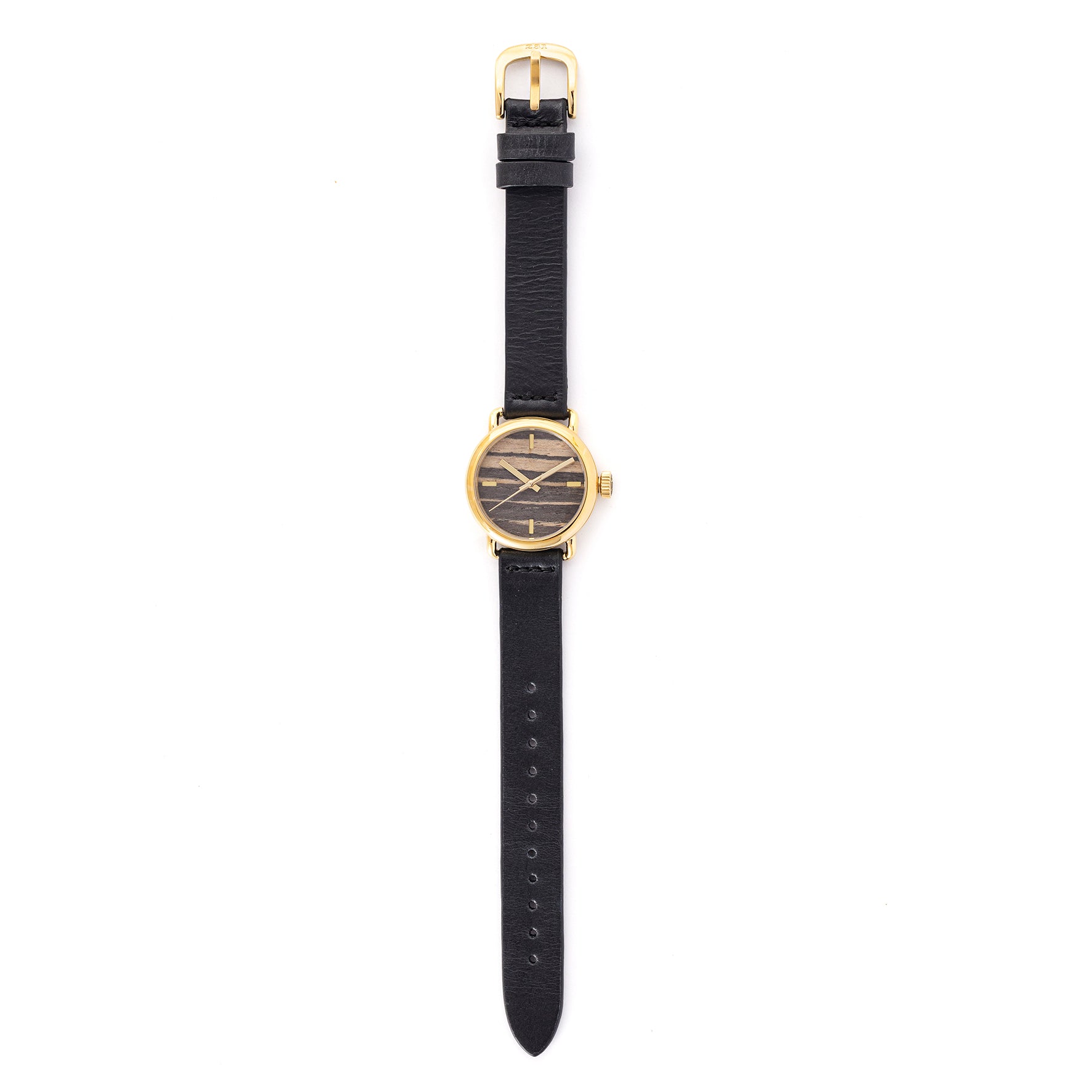 ROUND WATCH 02 GOLD ZEBRA WOOD BLACK