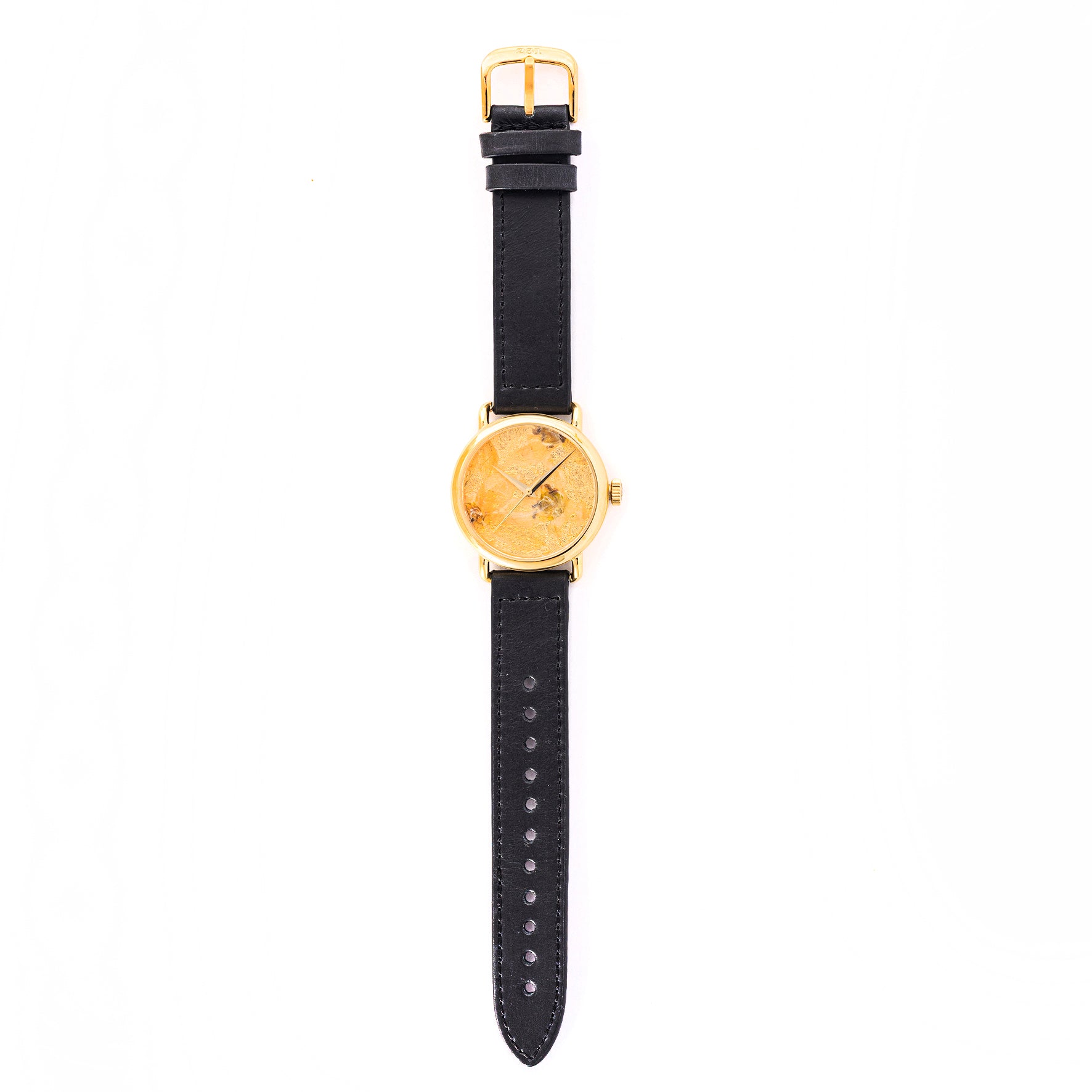 ROUND WATCH 01 GOLD FLOWERS BLACK