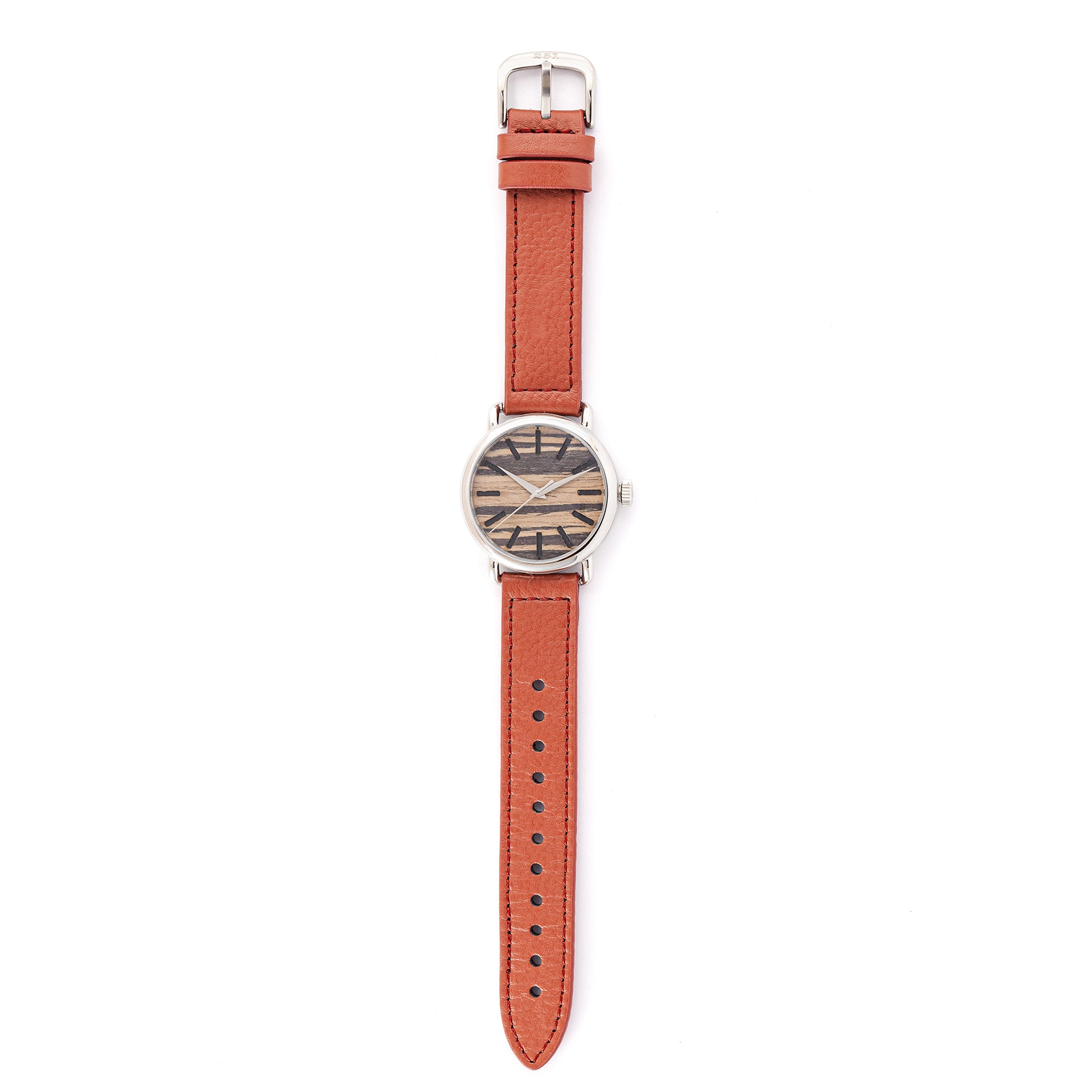 ROUND WATCH 01 SILVER ZEBRA WOOD TERRACOTTA
