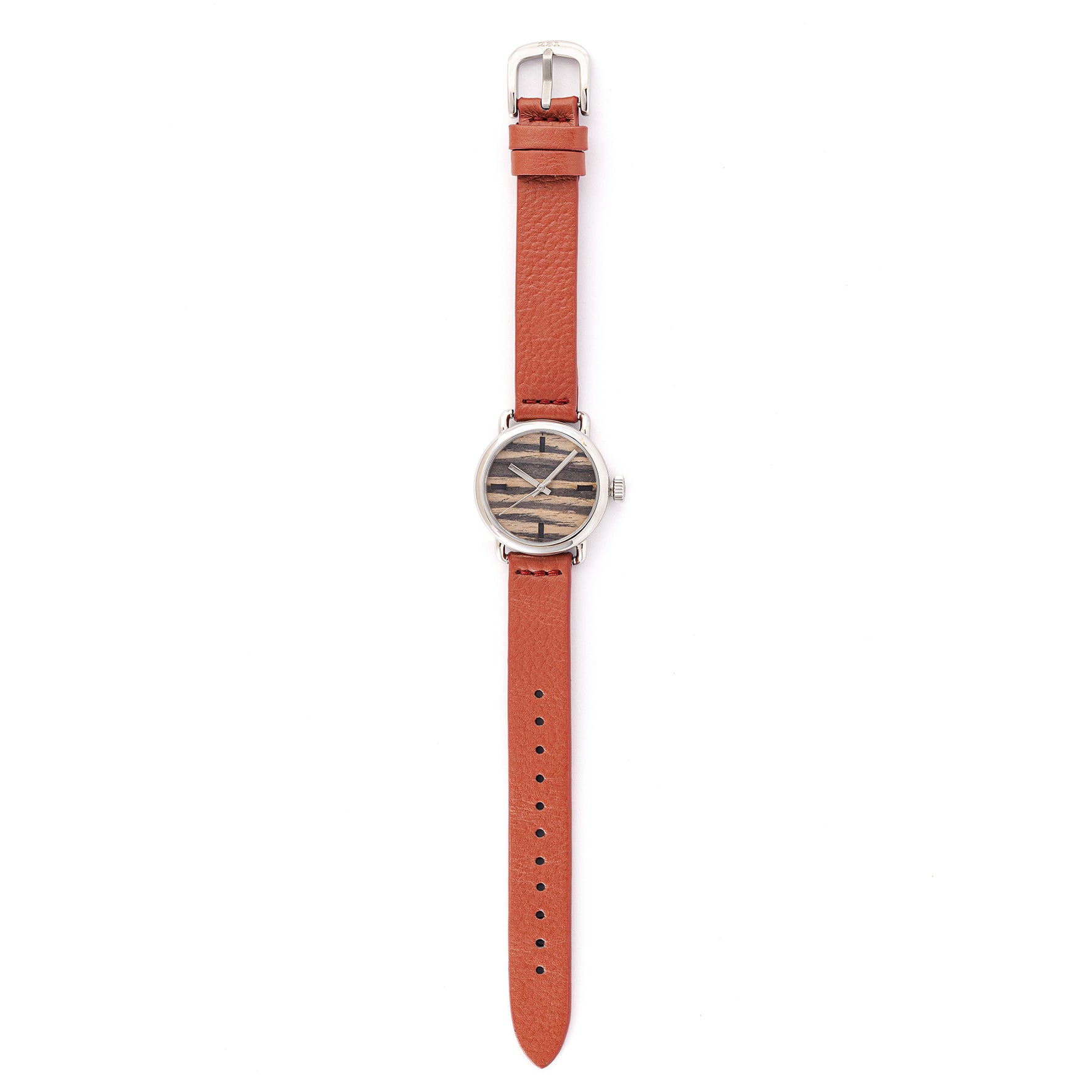 ROUND WATCH 02 SILVER ZEBRA WOOD TERRACOTTA