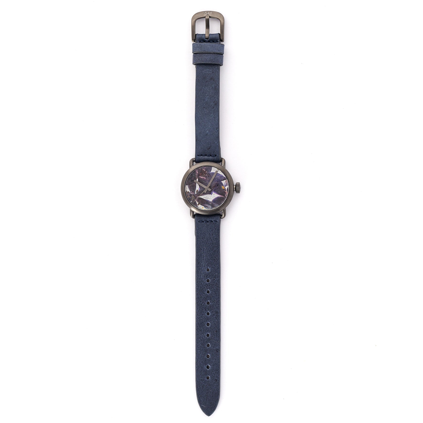 ROUND WATCH 02 GUN BLACK FLOWERS NAVY