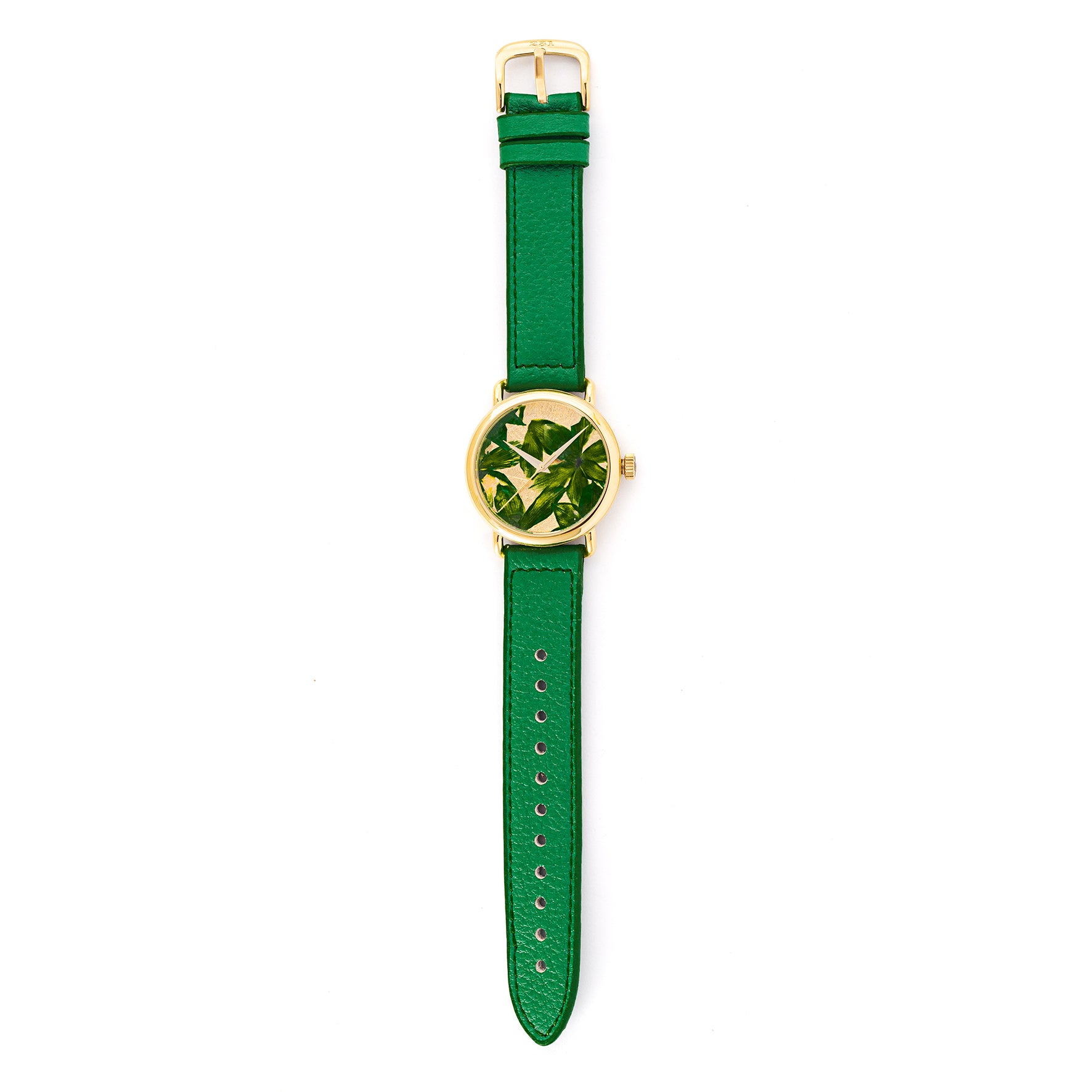 ROUND WATCH 01 GOLD GREEN FLOWERS GREEN