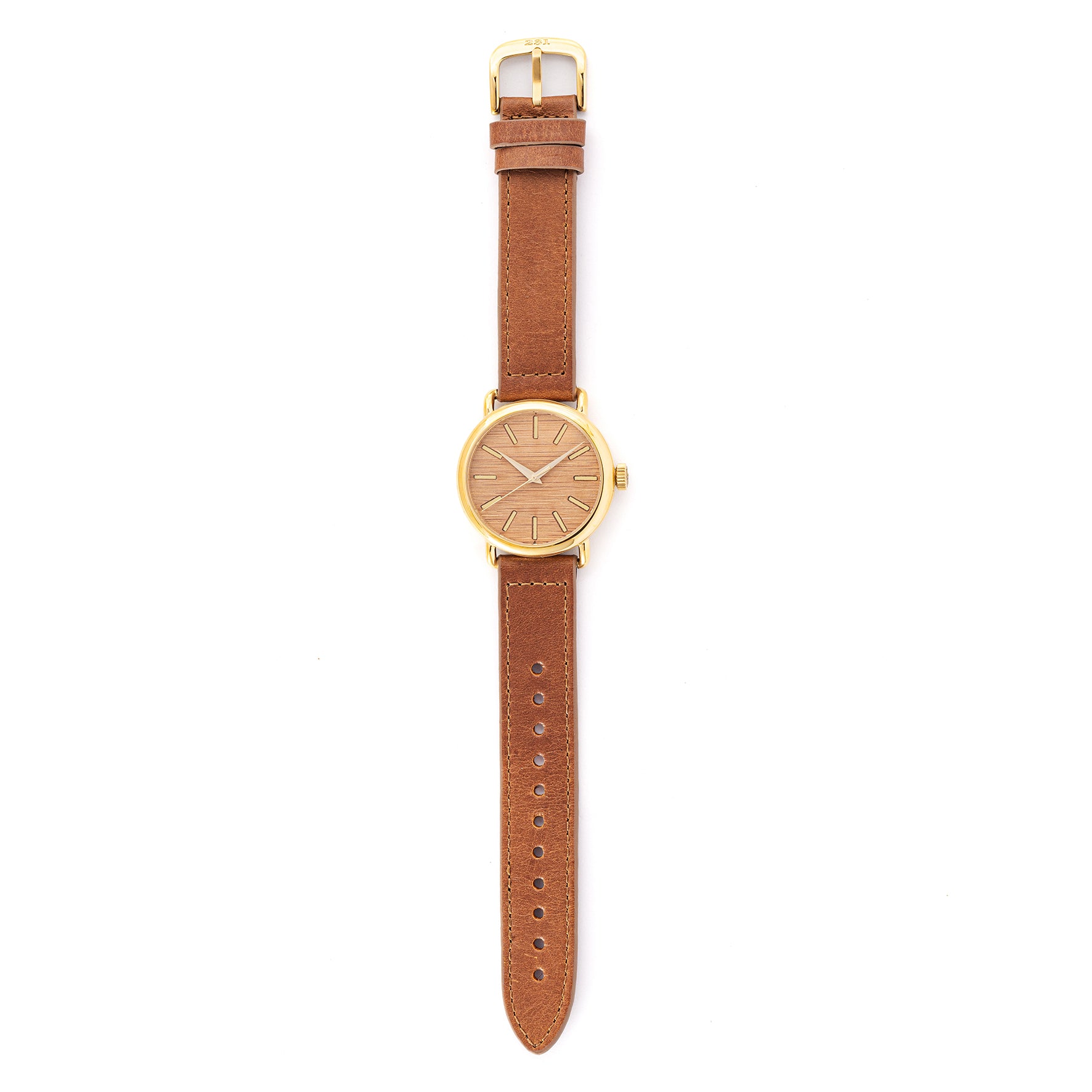 ROUND WATCH 01 GOLD BAMBOO WOOD BROWN