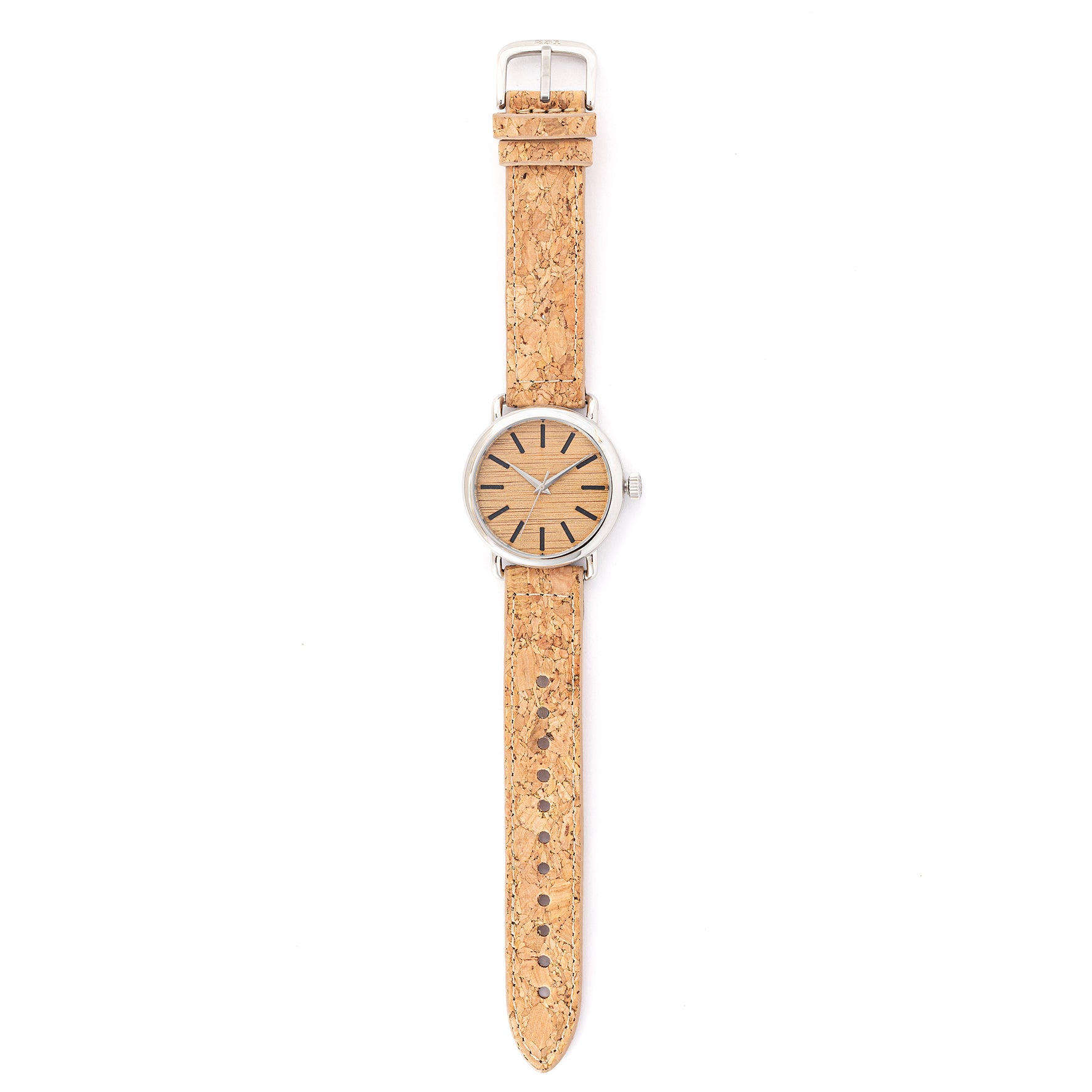 ROUND WATCH 01 SILVER BAMBOO WOOD CORK